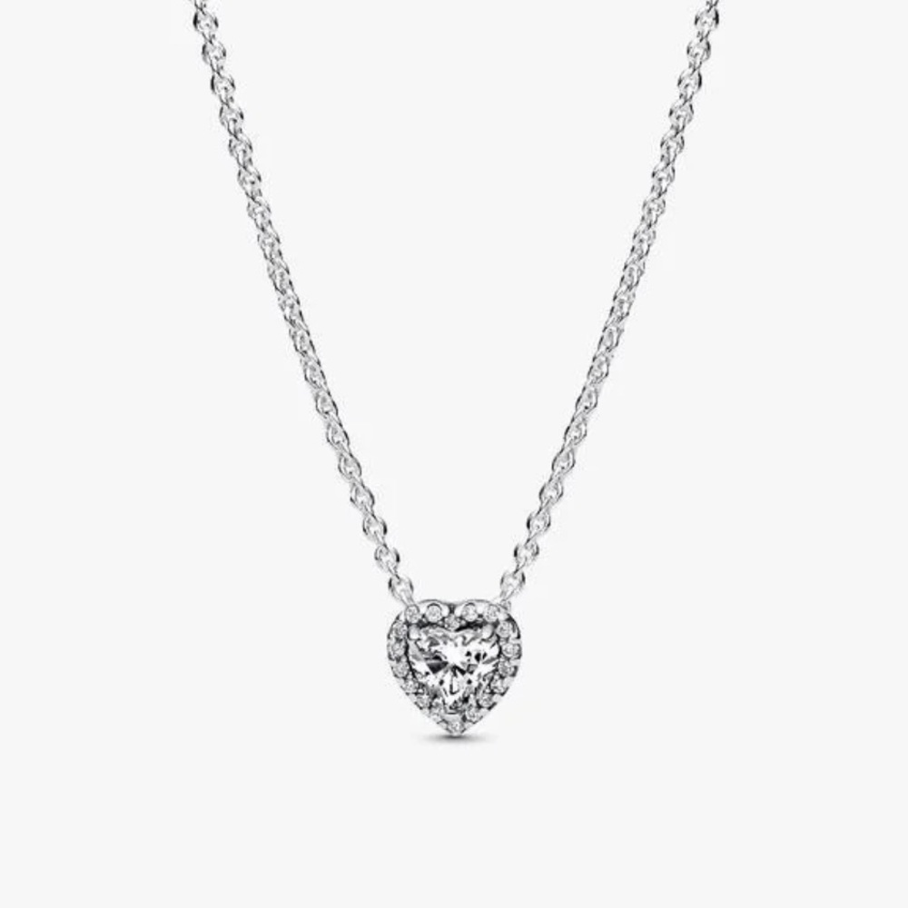 Authentic Pandora Elevated CZ Heart Necklace in Silver - Size 18” - NWT